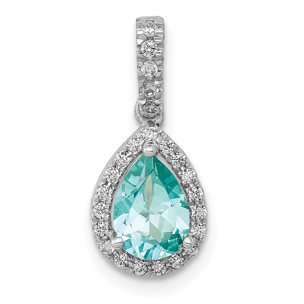 Pure Serenity 14K White Gold 0.12 Carat Lab Grown Diamond VS SI+ G+ and Lab Created Paraiba Pear Pendant