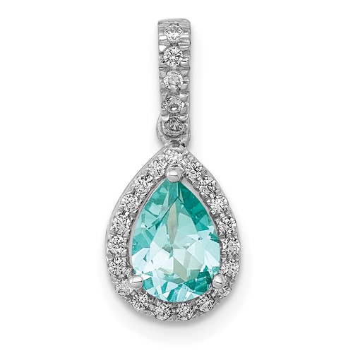 Pure Serenity 14K White Gold 0.12 Carat Lab Grown Diamond VS SI+ G+ and Lab Created Paraiba Pear Pendant