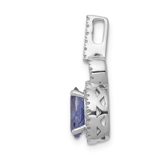 14k White Gold .95 Oval Tanzanite and Diamond Halo Pendant