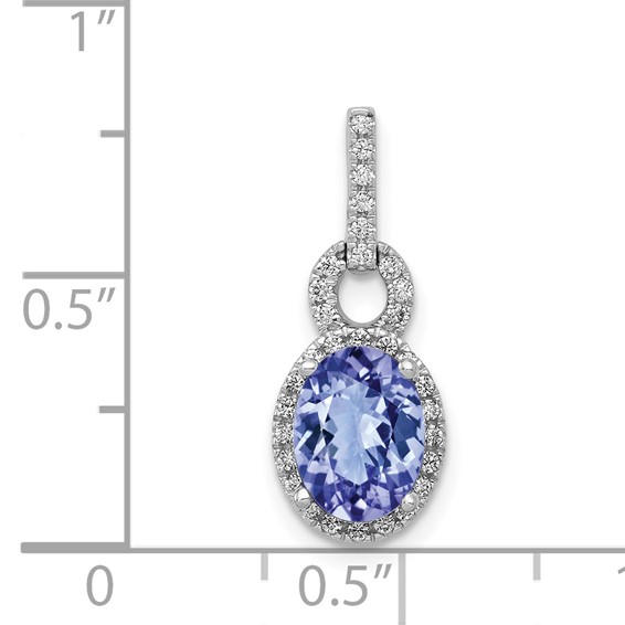 14k White Gold .95 Oval Tanzanite and Diamond Halo Pendant