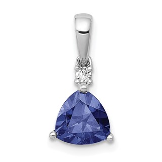 14k White Gold Trillion .90 Tanzanite and Diamond Pendant