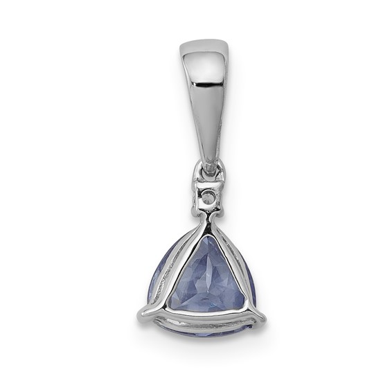 14k White Gold Trillion .72 Tanzanite and Diamond Pendant