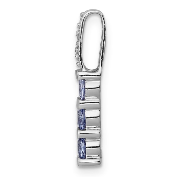 14k White Gold .60 Tanzanite and Diamond 3-Stone Slide Fits up to 2mm Regular/3mm Fancy or Reversible Omega