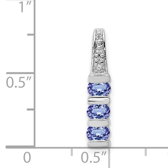 14k White Gold .60 Tanzanite and Diamond 3-Stone Slide Fits up to 2mm Regular/3mm Fancy or Reversible Omega