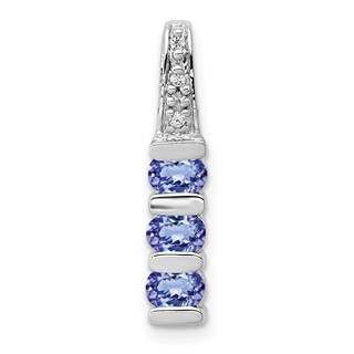 14k White Gold .60 Tanzanite and Diamond 3-Stone Slide Fits up to 2mm Regular/3mm Fancy or Reversible Omega