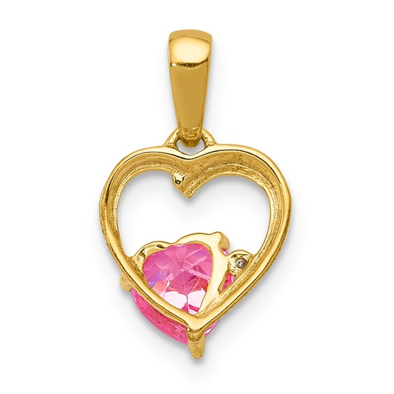 14k Lab Created Pink Sapphire and Diamond Heart Pendant