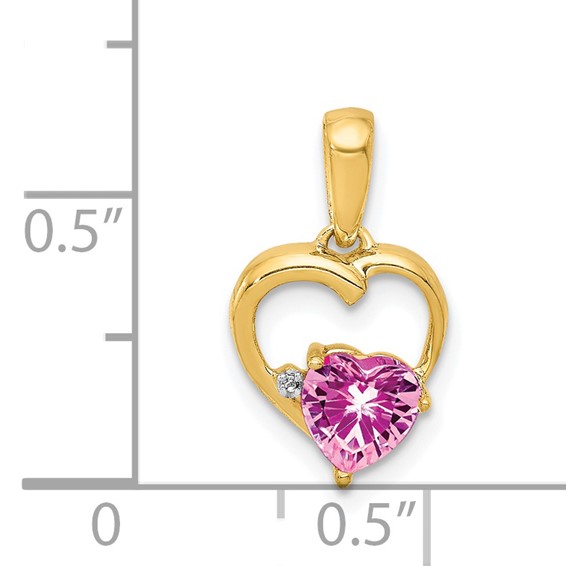 14k Lab Created Pink Sapphire and Diamond Heart Pendant