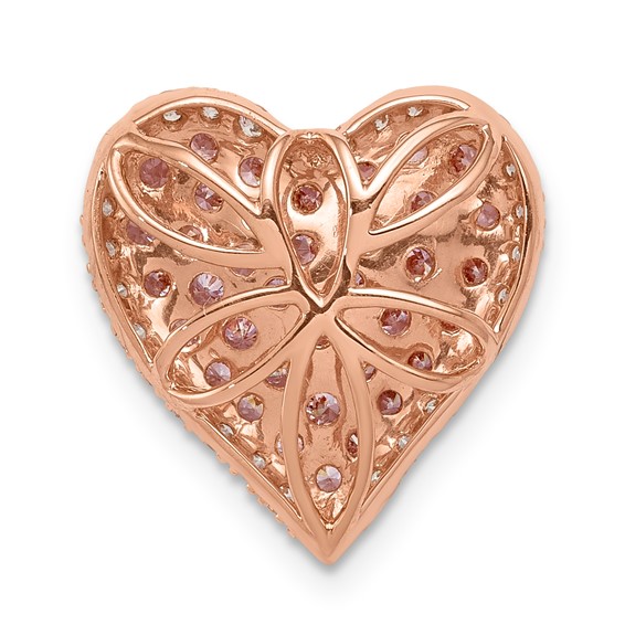 14k Rose Gold Diamond and Pave Pink Sapphire Vintage Heart Chain Slide
