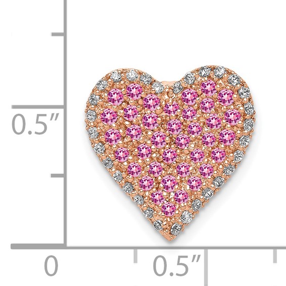 14k Rose Gold Diamond and Pave Pink Sapphire Vintage Heart Chain Slide