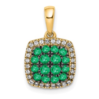 14k Yellow Gold Diamond and .50 Emerald Square Halo Pendant