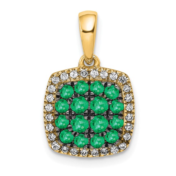14k Yellow Gold Diamond and .50 Emerald Square Halo Pendant