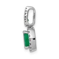 14K White Gold 0.20 Carat Lab Grown Diamond VS SI+ G+ and Lab Created Emerald Oval Halo Pendant view 2