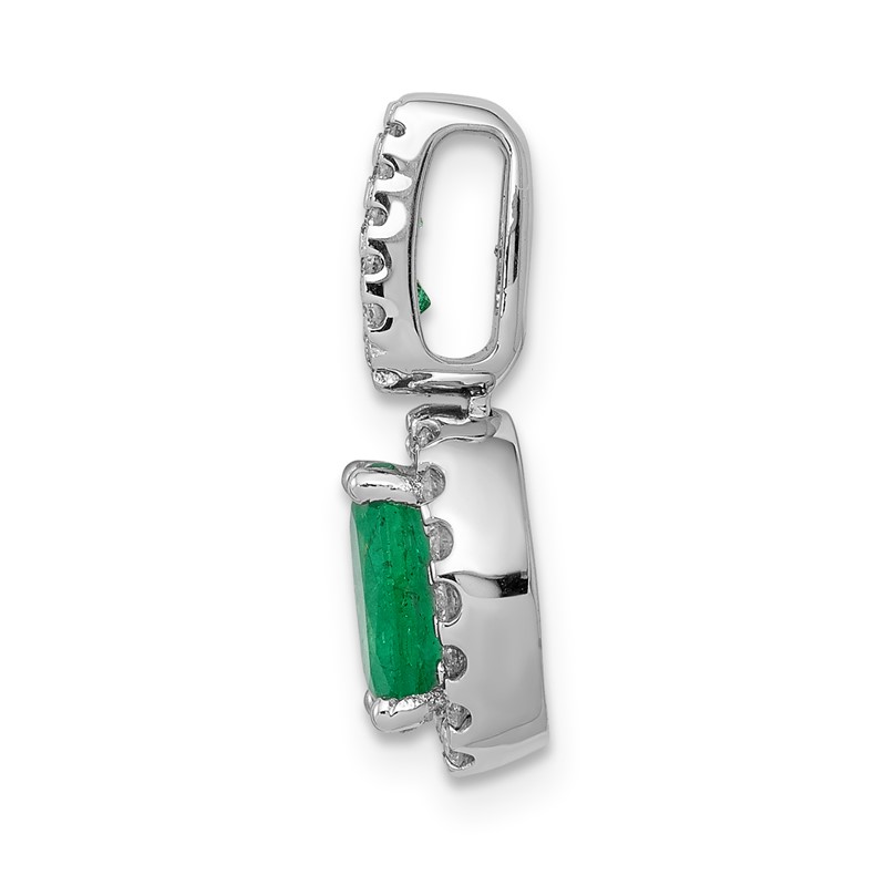 14k White Gold 1/5 carat Lab Grown Diamond VS/SI+ G+ and Lab Created Emerald Oval Halo Pendant
