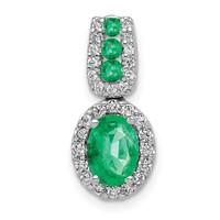 14K White Gold 0.20 Carat Lab Grown Diamond VS SI+ G+ and Lab Created Emerald Oval Halo Pendant view 1