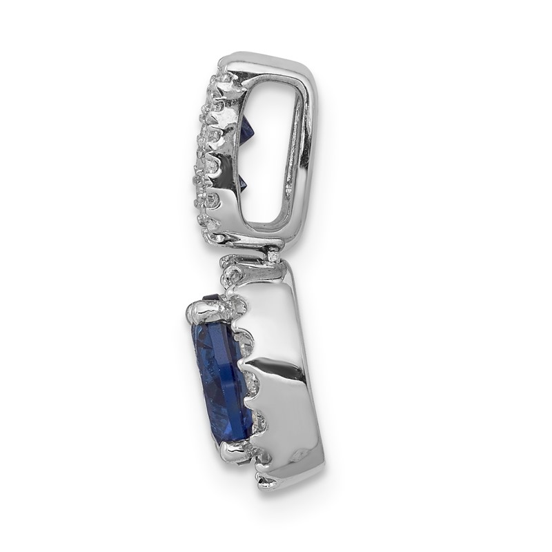14k White Gold 1/5 carat Lab Grown Diamond VS/SI+ G+ and Lab Created Blue Sapphire Oval Halo Pendant