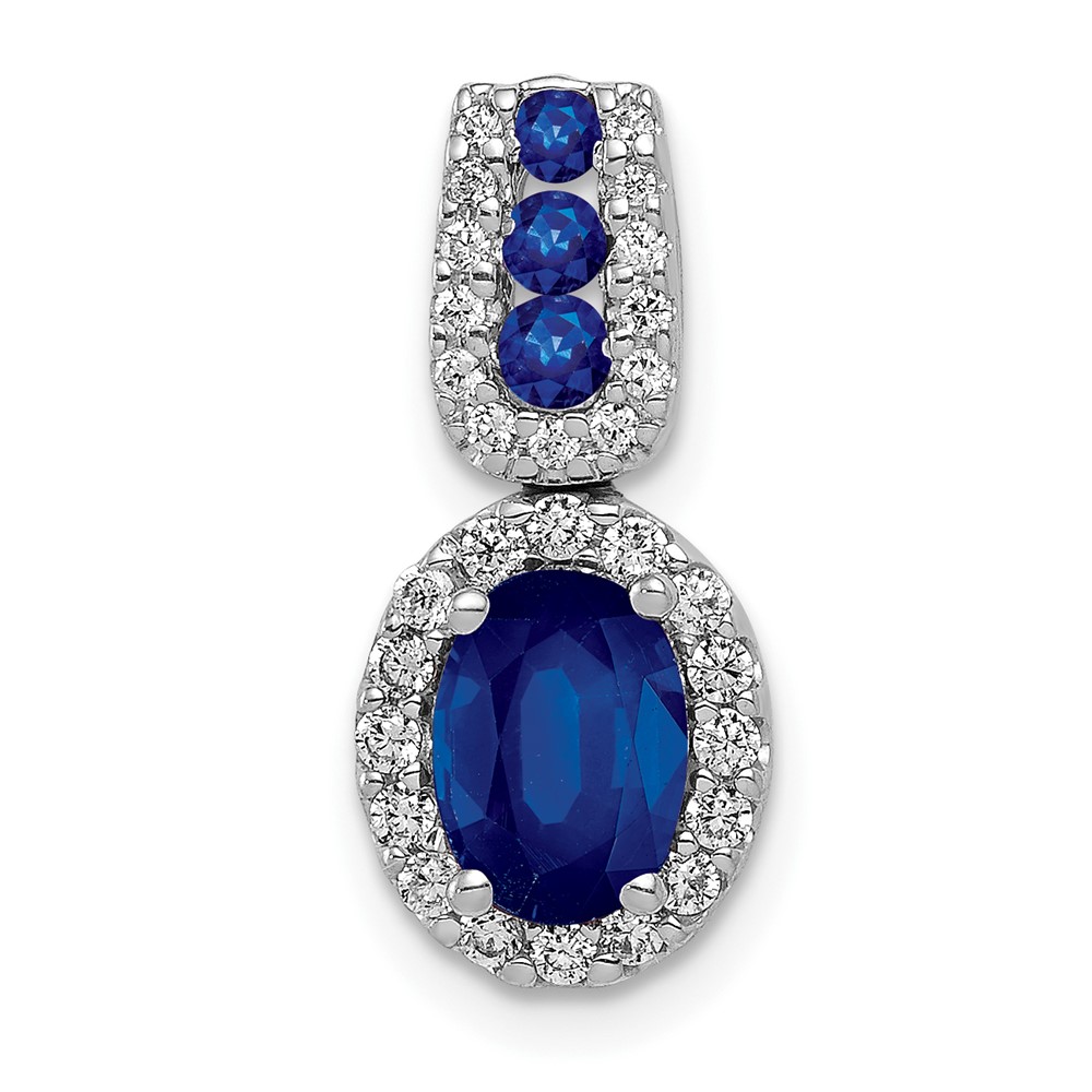 14K White Gold 0.20 Carat Lab Grown Diamond VS SI+ G+ and Lab Created Blue Sapphire Oval Halo Pendant