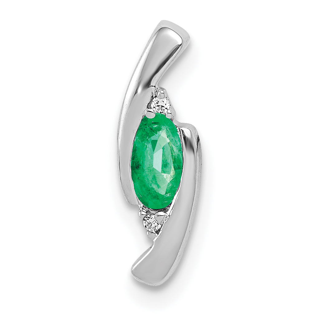 14k White Gold Diamond and Oval Emerald Fancy Chain Slide (PM5262-EM-001-WA)