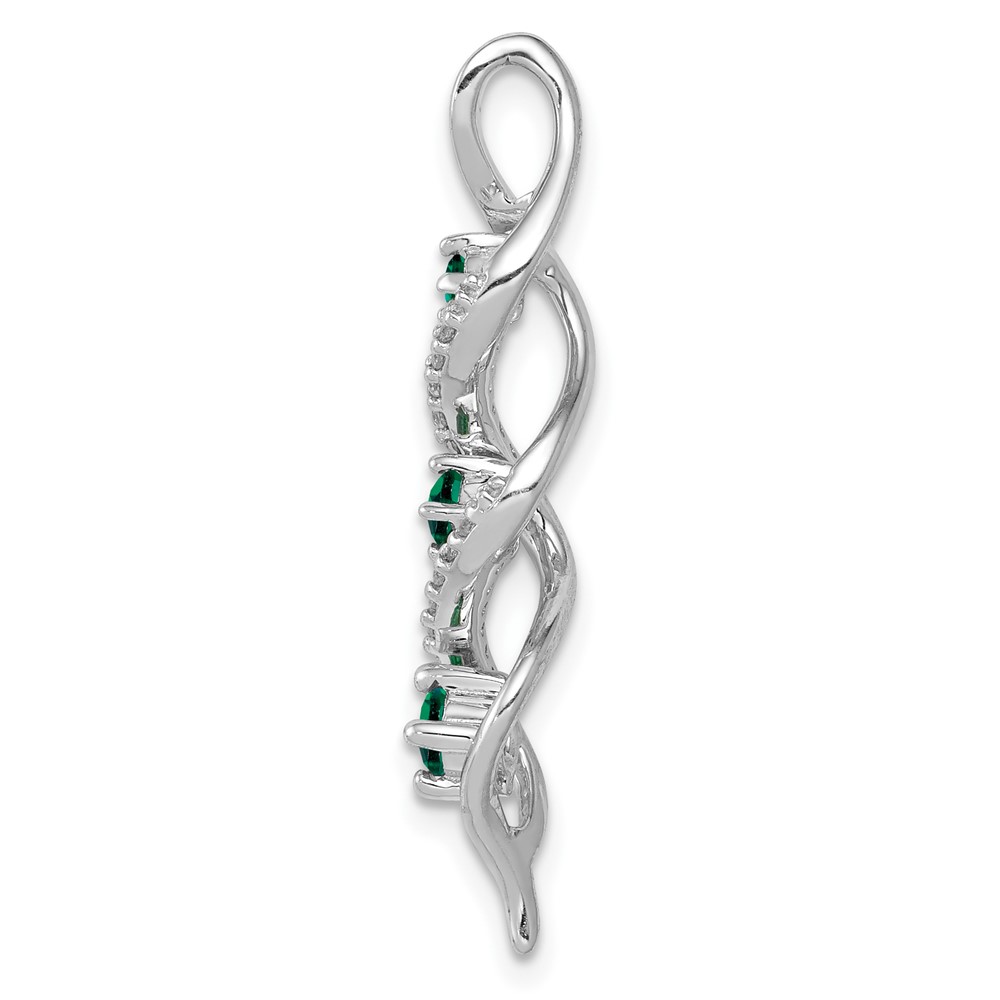 10k White Gold 1/15 carat Lab Grown Diamond VS/SI+ G+ and Lab Created Emerald Twist Chain Slide Pendant (PM5264-CEM-008-0WLG)