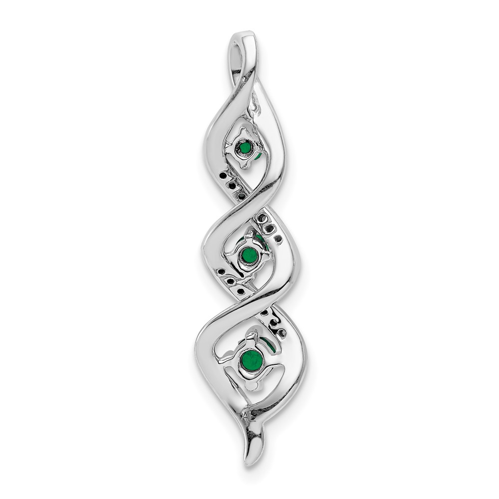 10k White Gold 1/15 carat Lab Grown Diamond VS/SI+ G+ and Lab Created Emerald Twist Chain Slide Pendant (PM5264-CEM-008-0WLG)