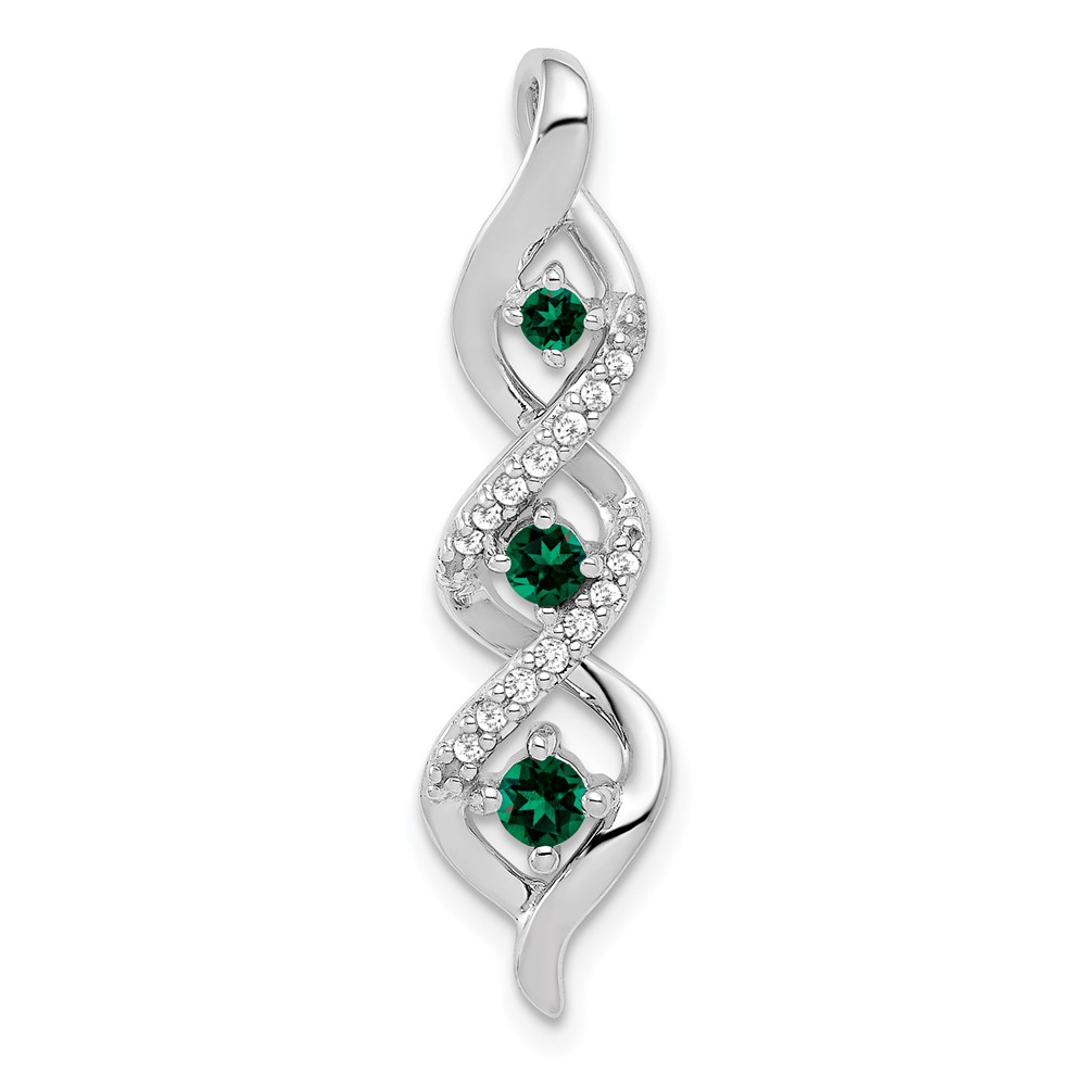 10K White Gold 0.07 Carat Lab Grown Diamond VS SI+ G+ and Lab Created Emerald Twist Chain Slide Pendant