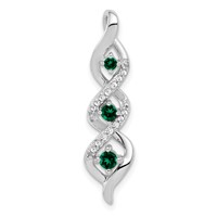 10K White Gold 0.07 Carat Lab Grown Diamond VS SI+ G+ and Lab Created Emerald Twist Chain Slide Pendant view 1