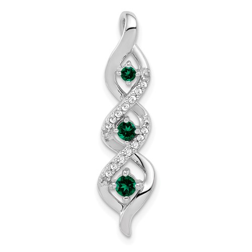 10K White Gold 0.07 Carat Lab Grown Diamond VS SI+ G+ and Lab Created Emerald Twist Chain Slide Pendant