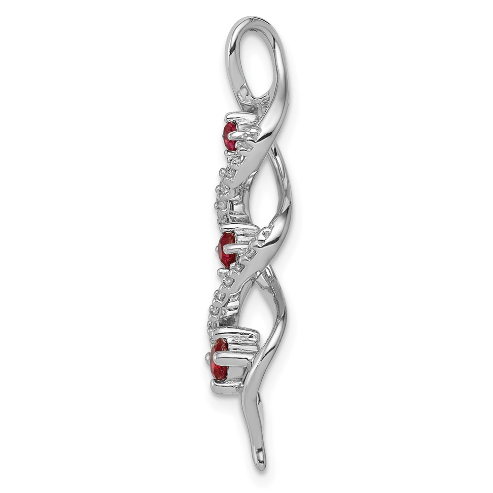 10k White Gold 1/15 carat Lab Grown Diamond VS/SI+ G+ and Lab Created Ruby Twist Chain Slide Pendant (PM5264-CRU-008-0WLG)