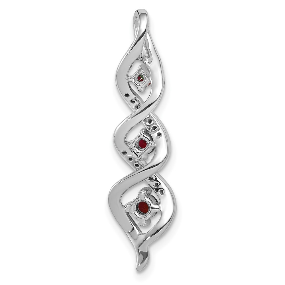 10k White Gold 1/15 carat Lab Grown Diamond VS/SI+ G+ and Lab Created Ruby Twist Chain Slide Pendant (PM5264-CRU-008-0WLG)