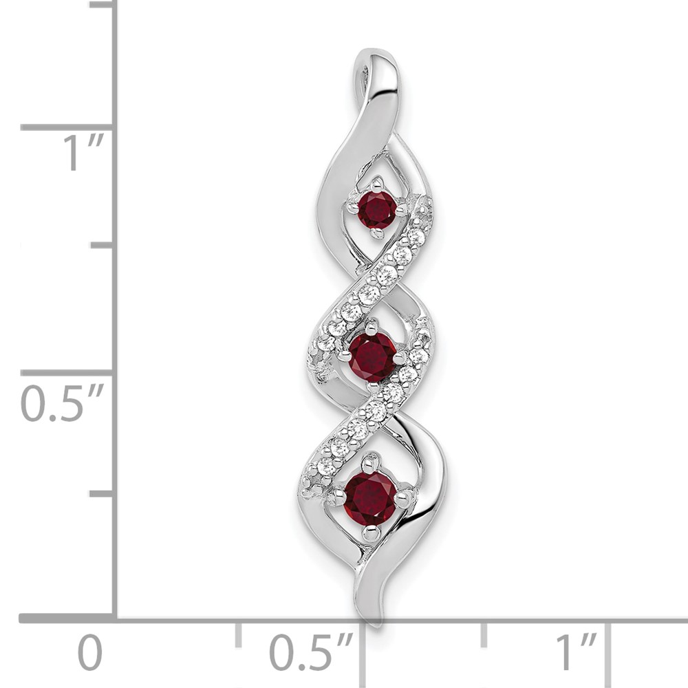 10k White Gold 1/15 carat Lab Grown Diamond VS/SI+ G+ and Lab Created Ruby Twist Chain Slide Pendant (PM5264-CRU-008-0WLG)