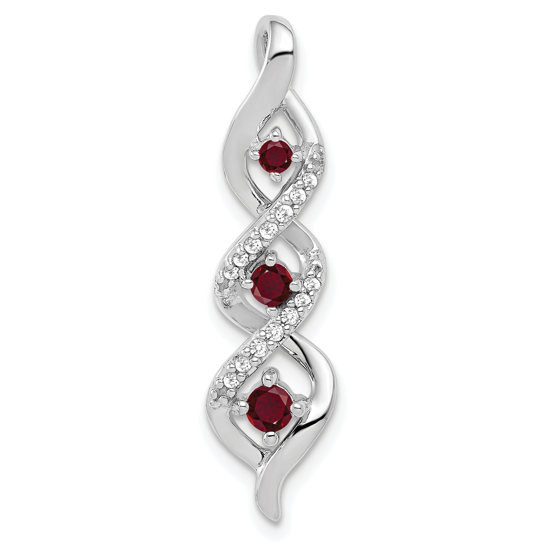 10k White Gold 1/15 carat Lab Grown Diamond VS/SI+ G+ and Lab Created Ruby Twist Chain Slide Pendant (PM5264-CRU-008-0WLG)