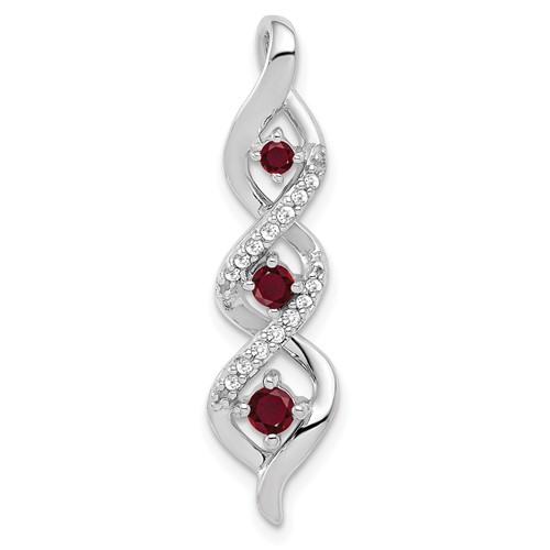 10K White Gold 0.07 Carat Lab Grown Diamond VS SI+ G+ and Lab Created Ruby Twist Chain Slide Pendant