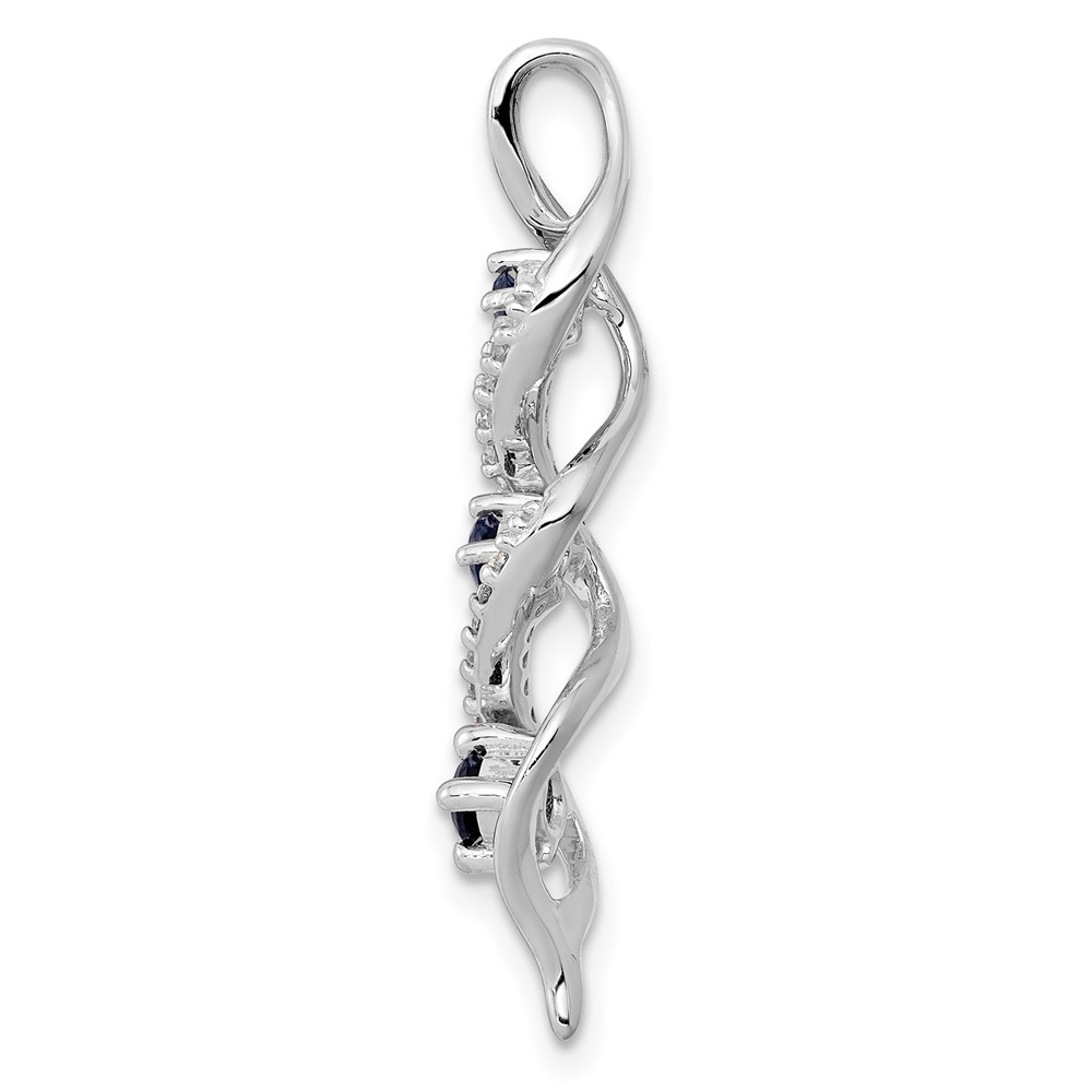 10k White Gold 1/15 carat Lab Grown Diamond VS/SI+ G+ and Lab Created Blue Sapphire Twist Chain Slide Pendant (PM5264-CSA-008-0WLG)