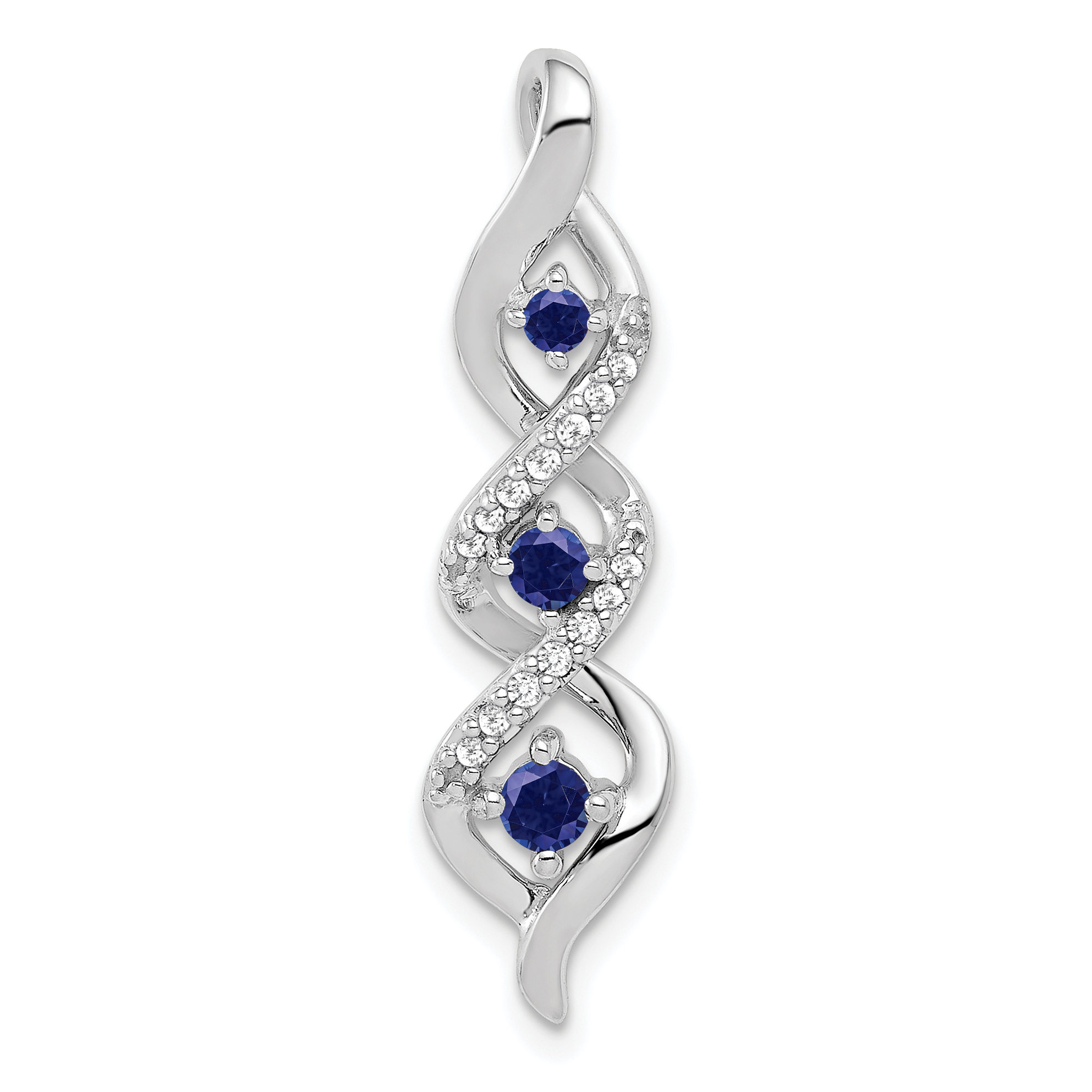 10k White Gold 1/15 carat Lab Grown Diamond VS/SI+ G+ and Lab Created Blue Sapphire Twist Chain Slide Pendant (PM5264-CSA-008-0WLG)