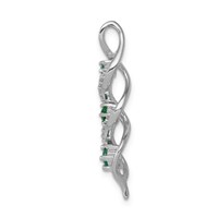 14K White Gold 0.07 Carat Lab Grown Diamond VS SI+ G+ and Lab Created Emerald Twist Chain Slide Pendant view 2