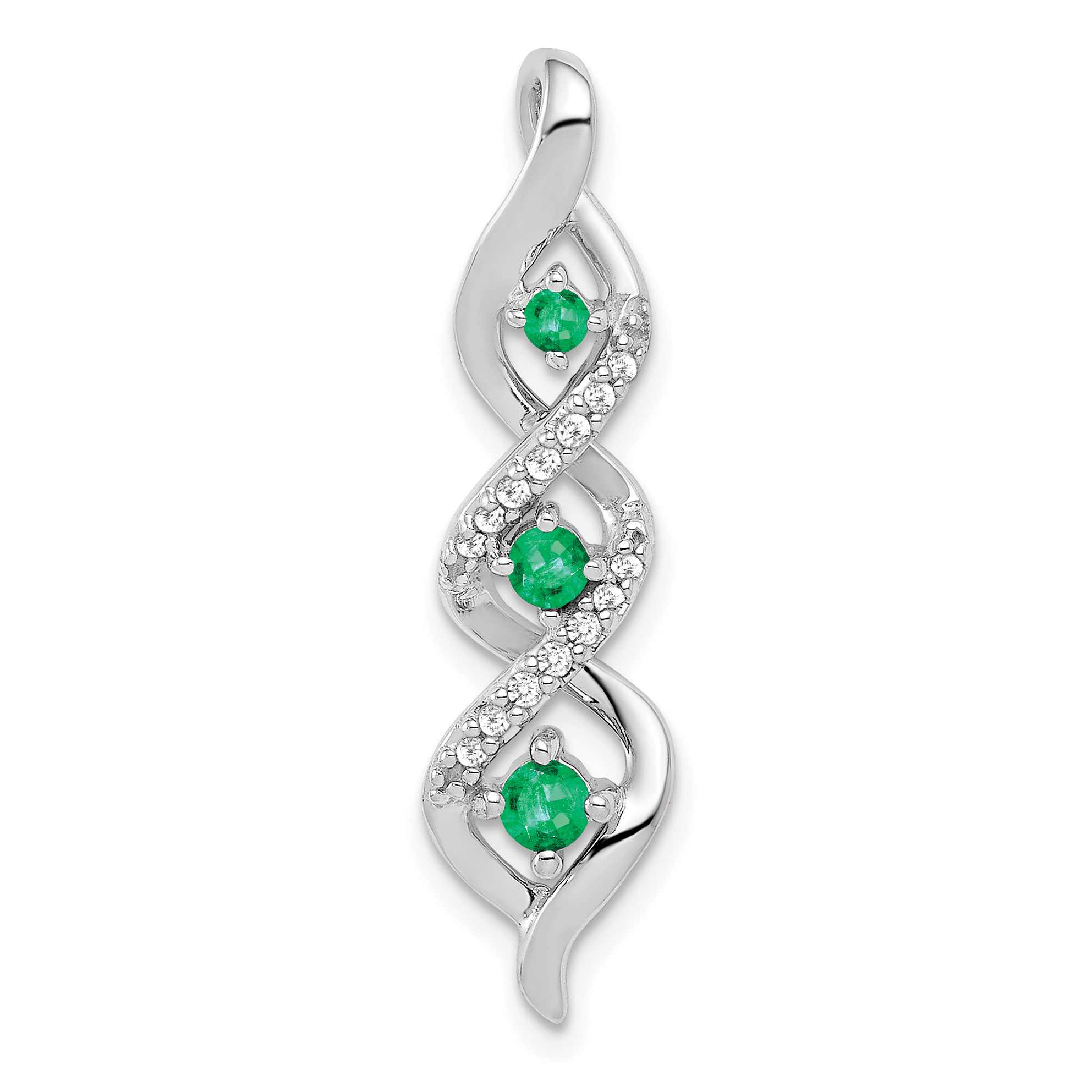 14k White Gold 1/15 carat Lab Grown Diamond VS/SI+ G+ and Lab Created Emerald Twist Chain Slide Pendant (PM5264-CEM-008-WLG)