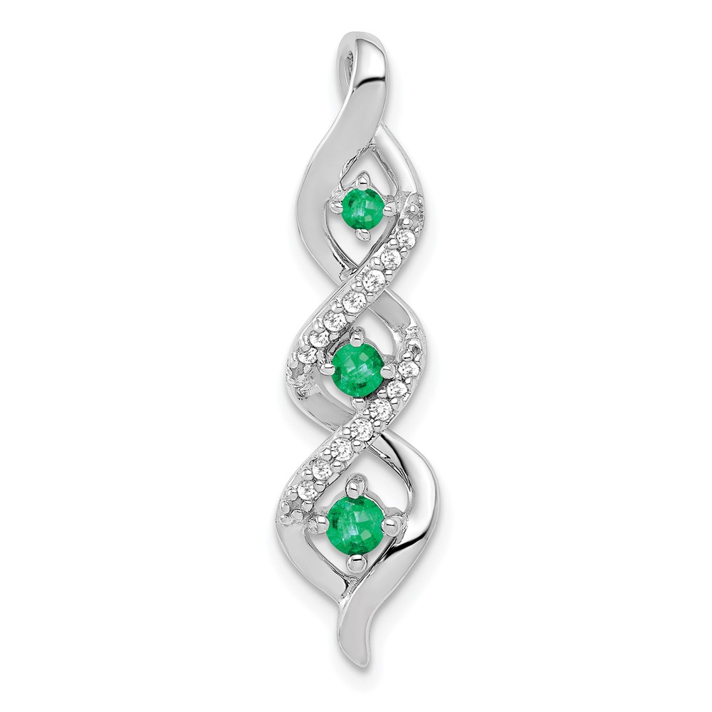 14K White Gold 0.07 Carat Lab Grown Diamond VS SI+ G+ and Lab Created Emerald Twist Chain Slide Pendant