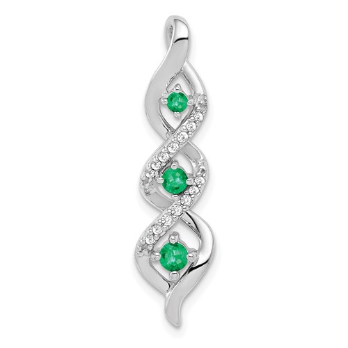 14K White Gold 1/15 Carat Lab Grown Diamond VS SI+ G+ and Lab Created Emerald Twist Chain Slide Pendant