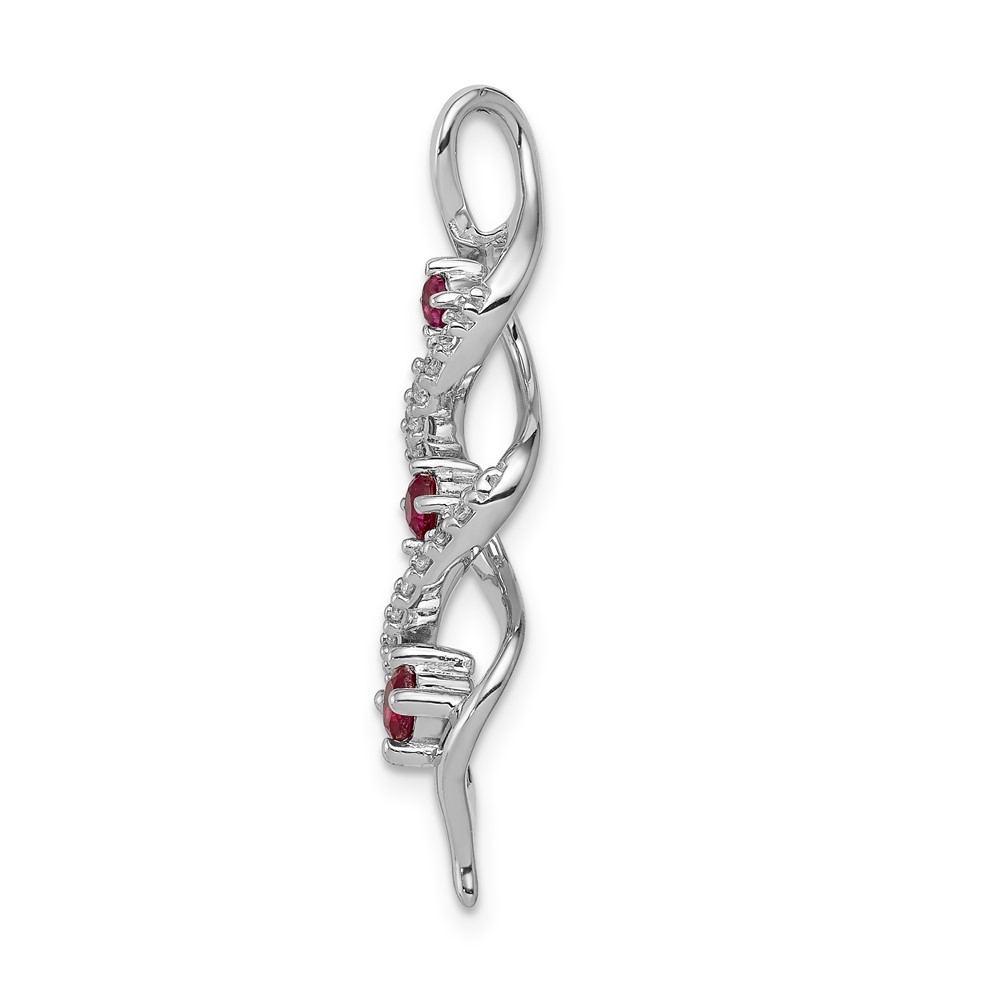 14k White Gold Diamond and .25 Ruby Twisted 3-stone Chain Slide (PM5264-RU-008-WA)