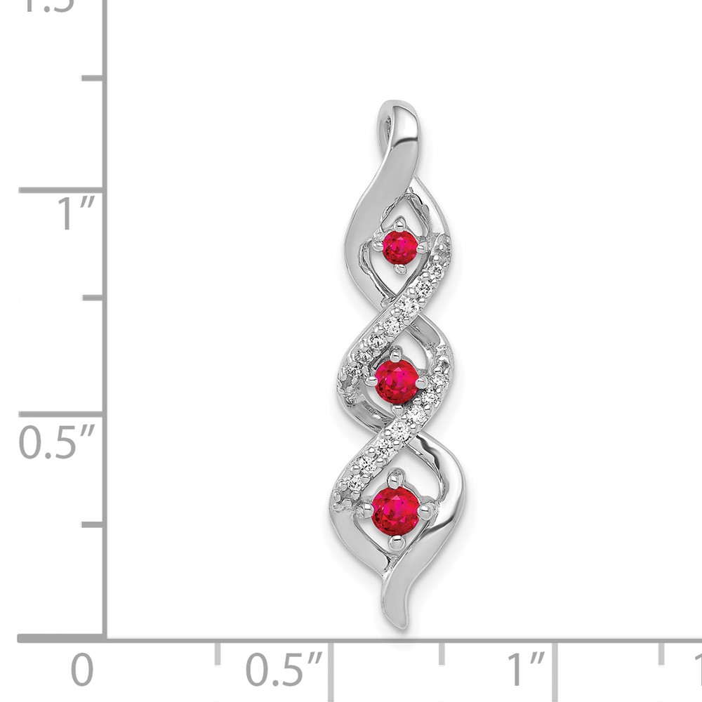 14k White Gold Diamond and .25 Ruby Twisted 3-stone Chain Slide (PM5264-RU-008-WA)