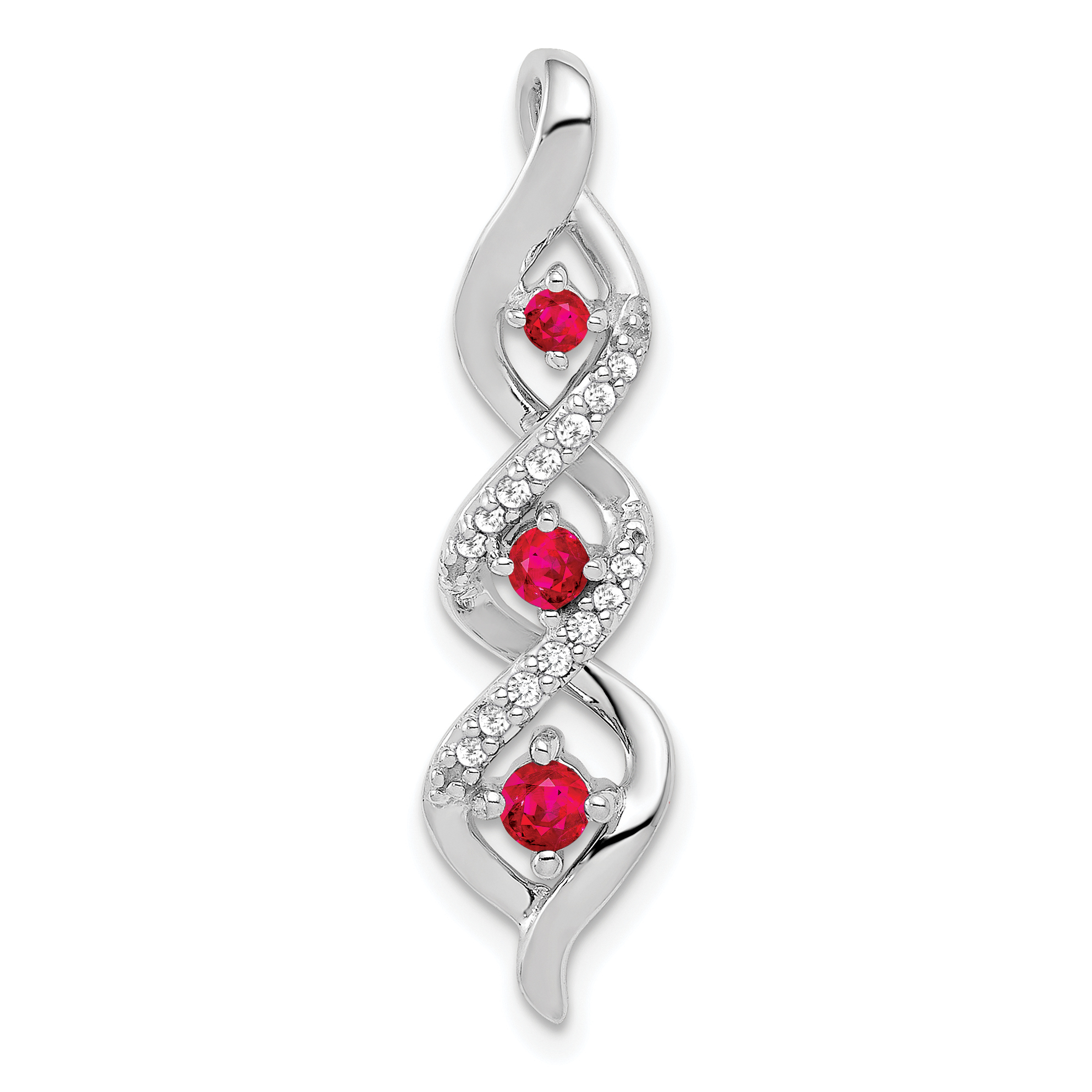 14k White Gold Diamond and .25 Ruby Twisted 3-stone Chain Slide (PM5264-RU-008-WA)