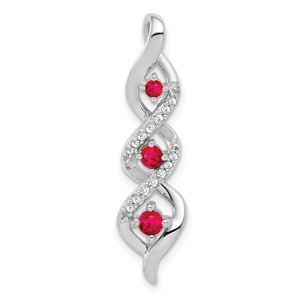 14k White Gold Diamond and .25 Ruby Twisted 3-stone Chain Slide (PM5264-RU-008-WA)