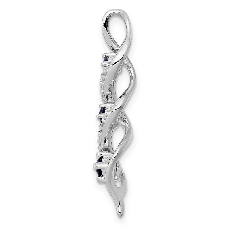 14k White Gold 1/15 carat Lab Grown Diamond VS/SI+ G+ and Lab Created Blue Sapphire Twist Chain Slide Pendant