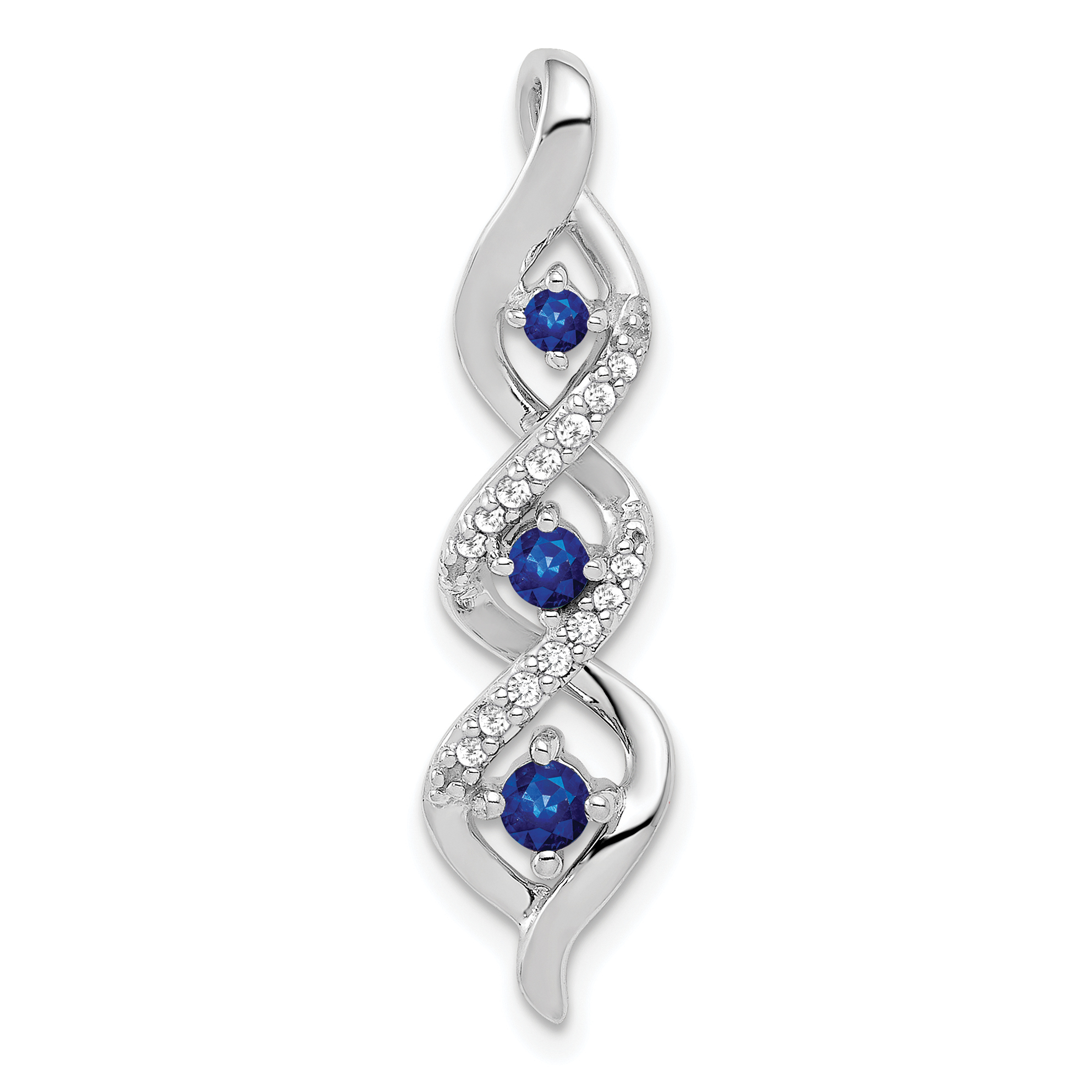 14k White Gold Diamond and .26 Sapphire Twisted 3-stone Chain Slide (PM5264-SA-008-WA)