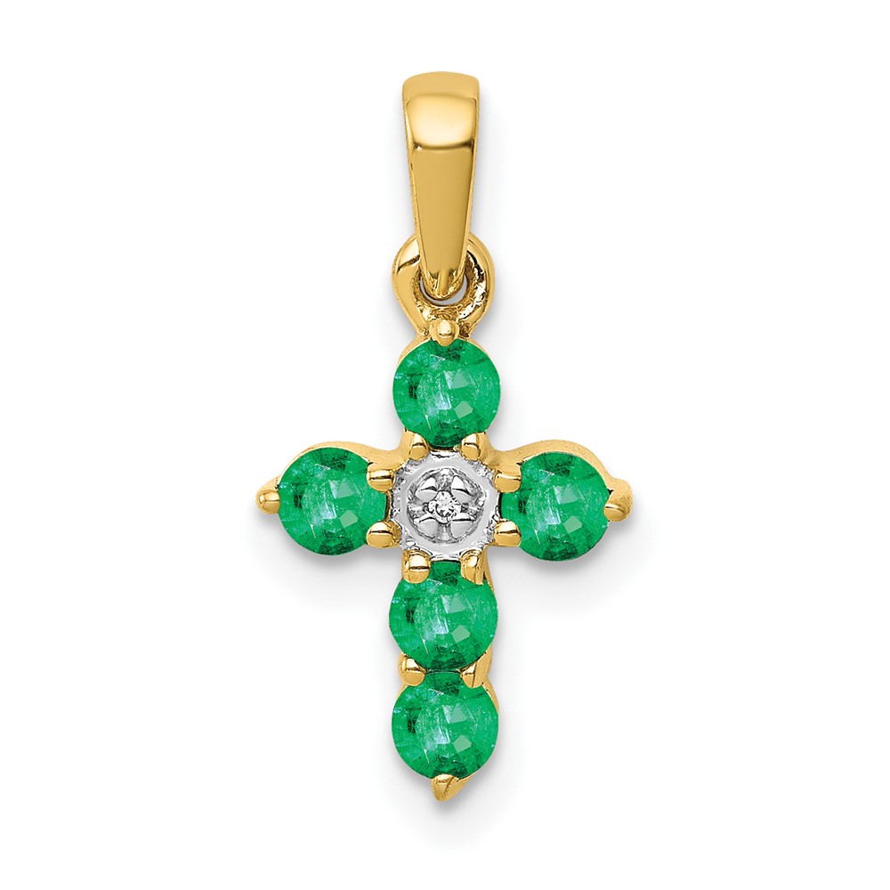 10K Emerald and Diamond Cross Pendant (PM5269-EM-003-1YA)