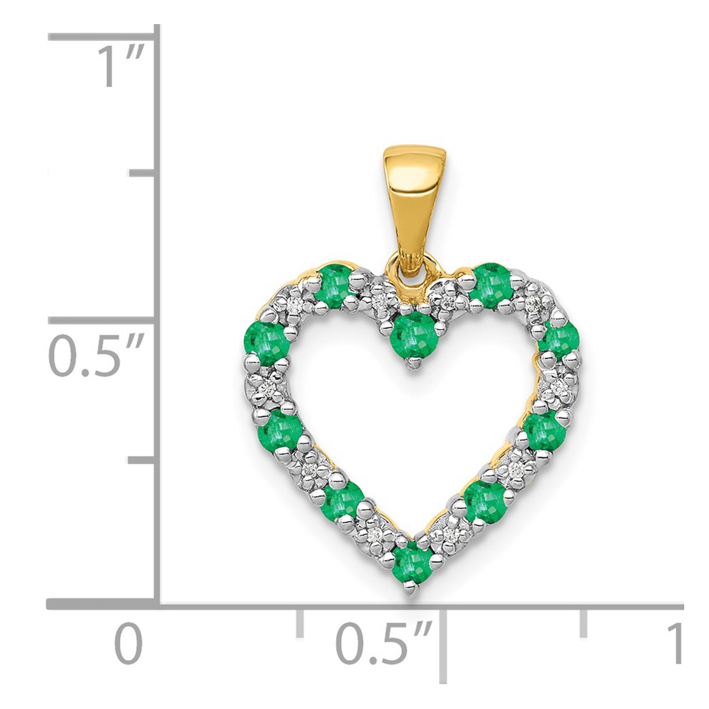 14k Diamond and Emerald Heart Pendant (PM5270-EM-003-YA)
