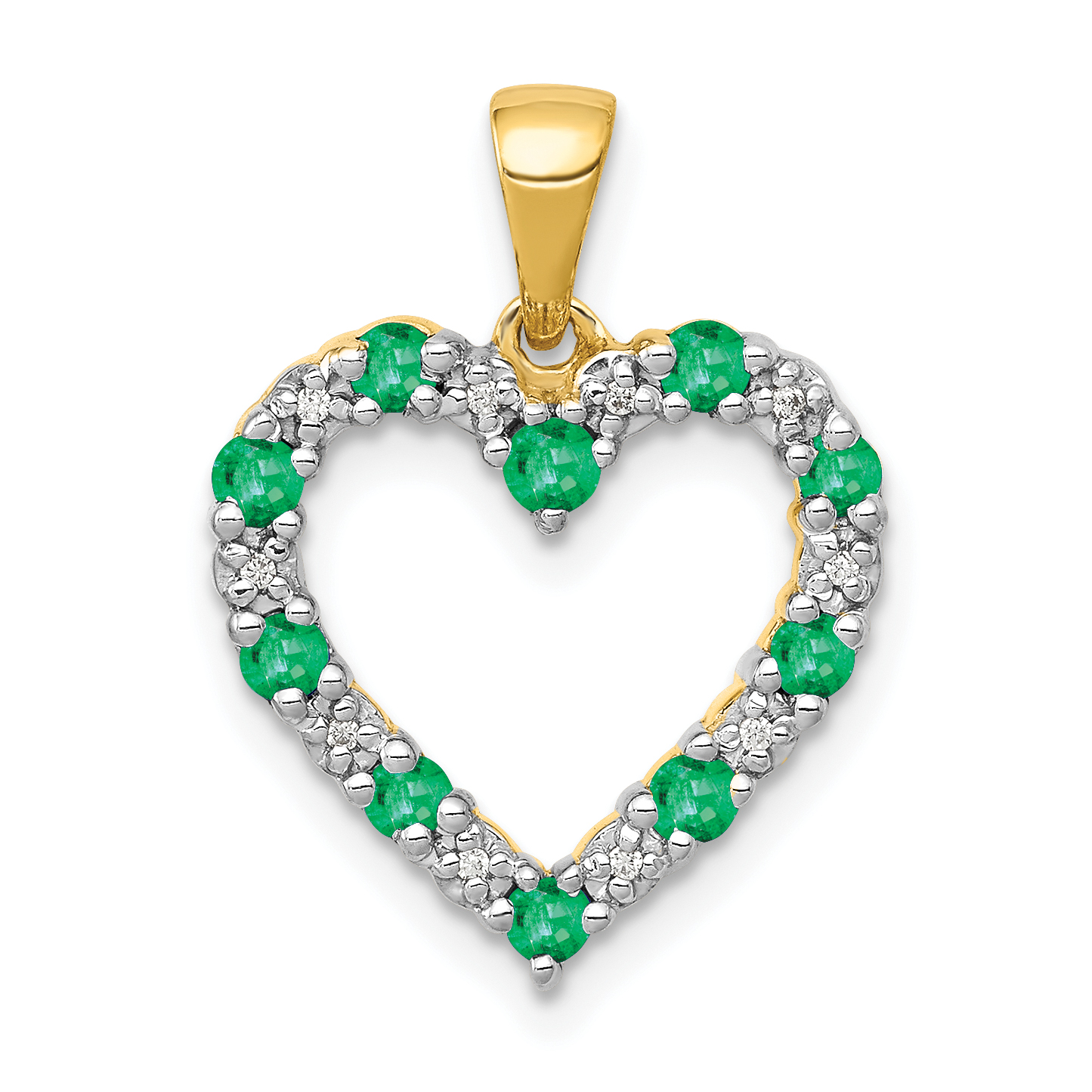 14k Diamond and Emerald Heart Pendant (PM5270-EM-003-YA)
