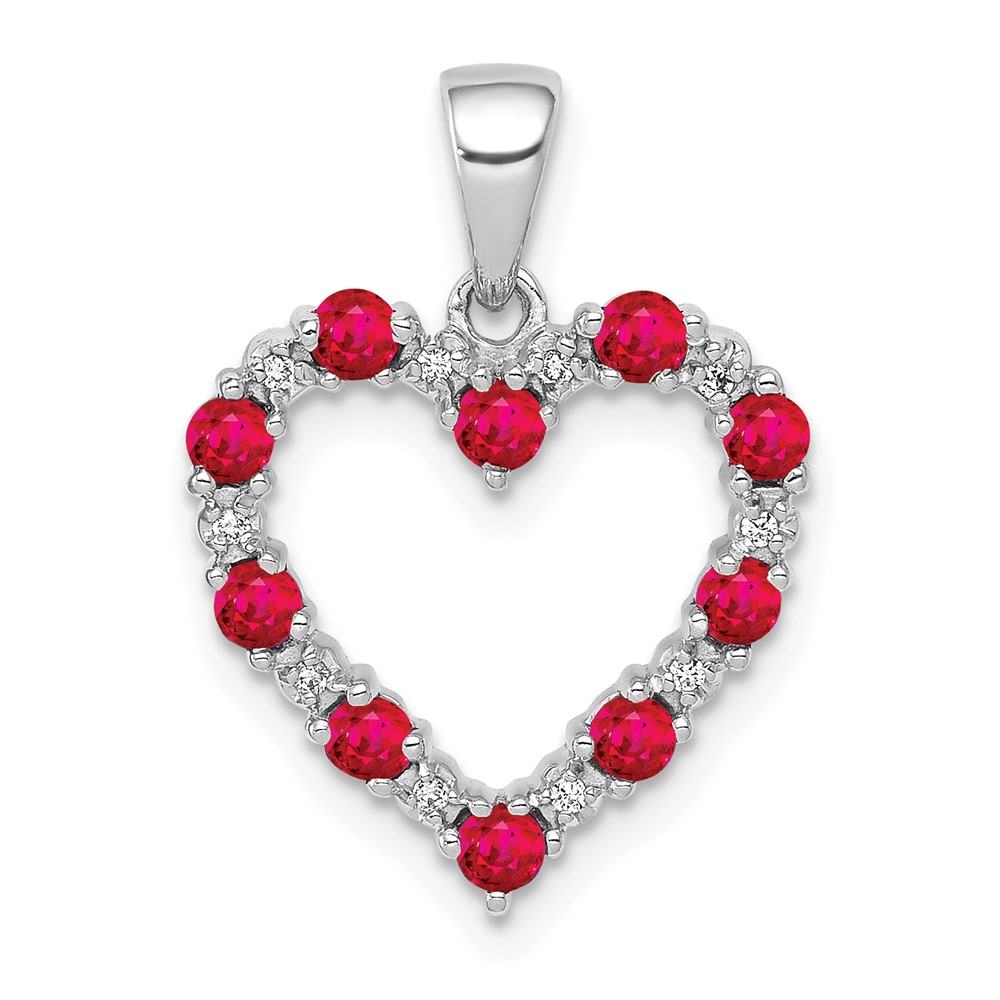 10k White Gold Diamond and .35 Ruby Heart Pendant (PM5270-RU-003-1WA)
