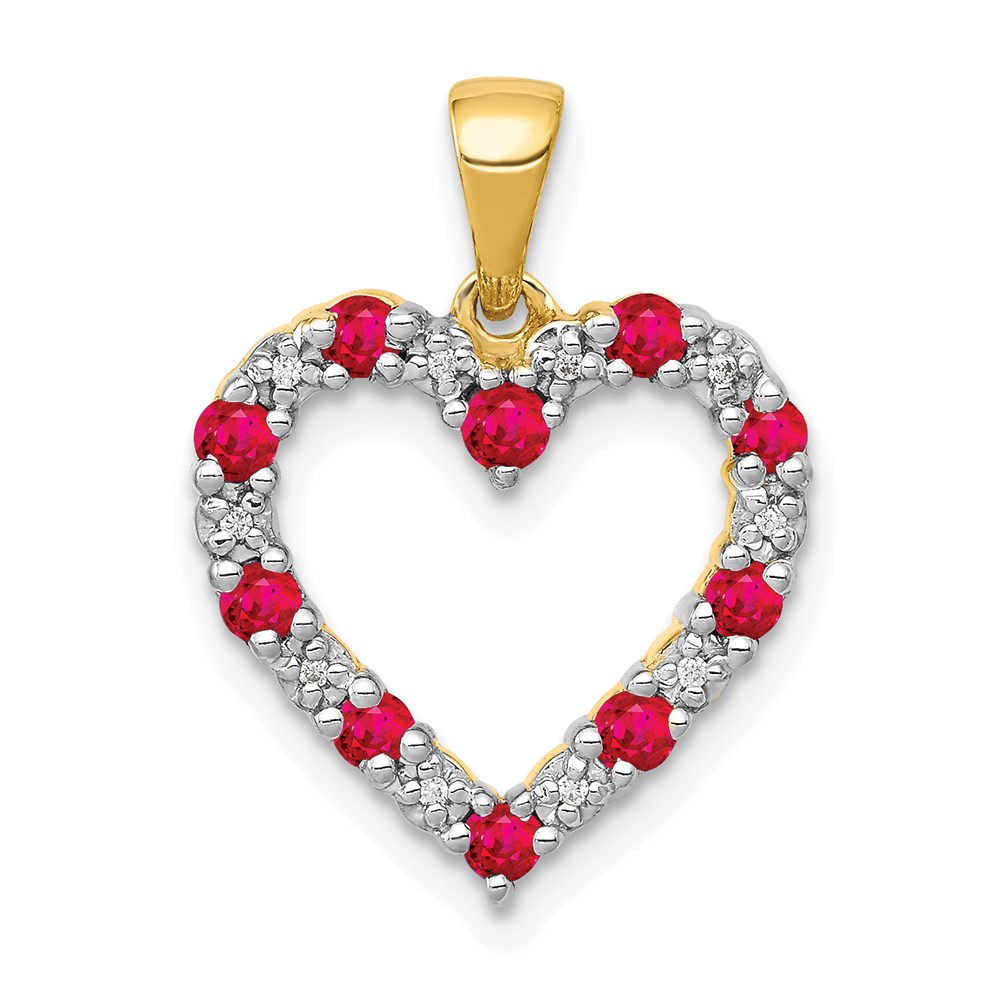 14k Diamond and .35 Ruby Heart Pendant (PM5270-RU-003-YA)