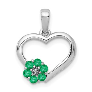 Gemstone and Diamond Heart With Flower Pendants
