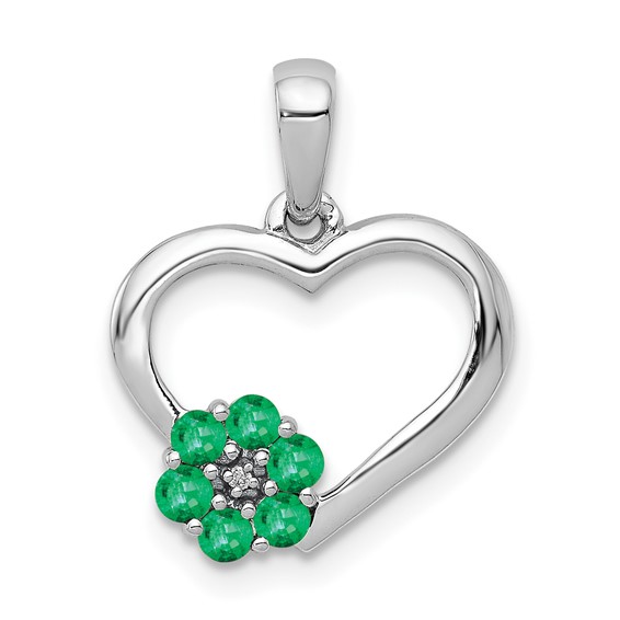 Gemstone and Diamond Heart With Flower Pendants